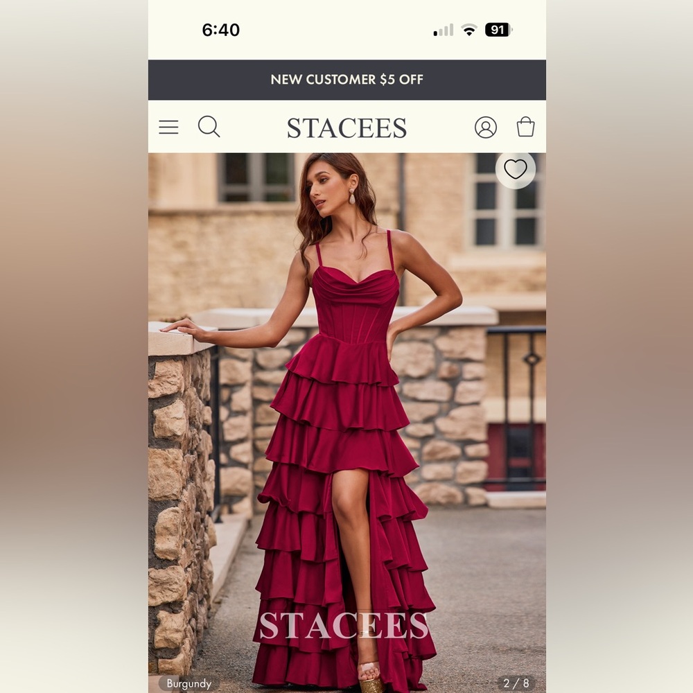 NWT Stacees A-line Cowl Sweetheart Neck Tiered Ruffles Prom Dress with Slit